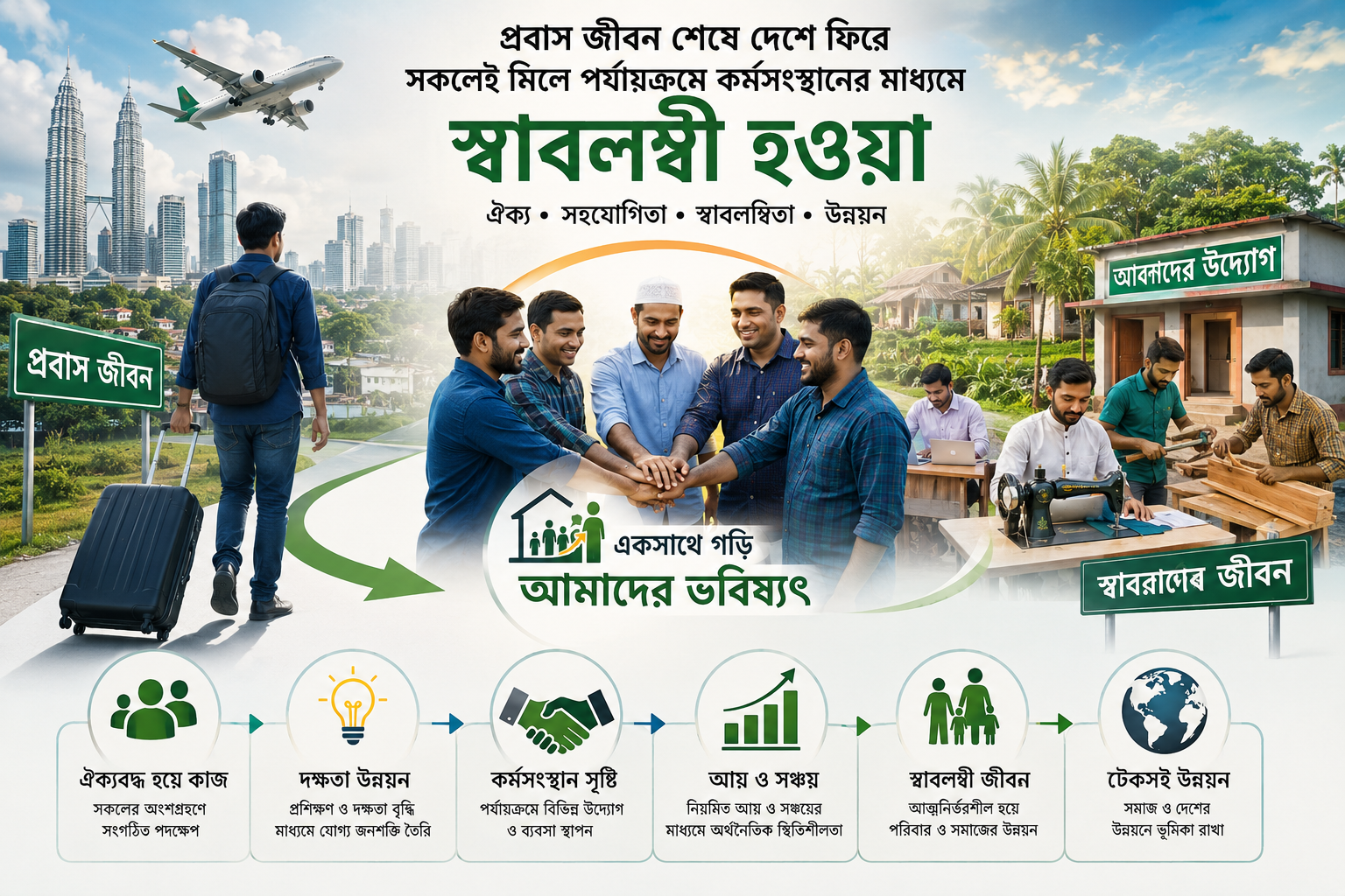 Become self-reliant by returning home and creating phased employment opportunities together through cooperative ventures.